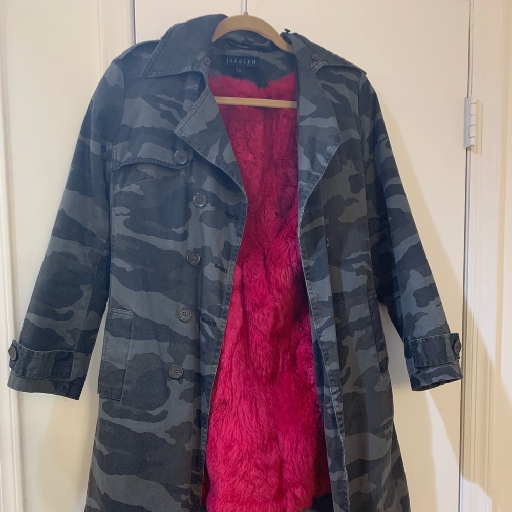 Jocelyn army parka with pink detachable fur